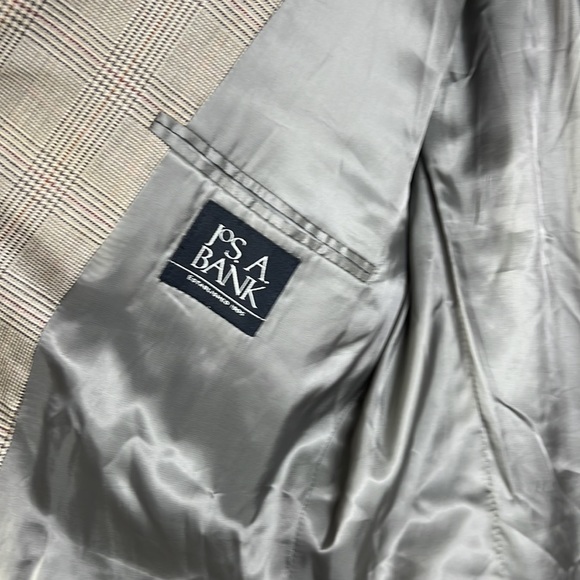 Jos A. Bank Wool Silk Blend Tan Brown Houndstooth Plaid Sports Coat Blazer 48R - Picture 6 of 15